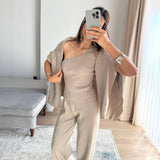 Lazy Knitted Casual Sweater Gray Camel Two-Color High-End One-Shoulder Vest With Wide-Legged