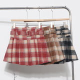 Shooting With Belt ~ Lattice Hair Of The Hundred Folded Skirt High Waist Anti-Light Small A Word Short Skirt