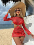 2024 New Special Net Snipeg Empty Drawstring Strap Swimsuit Bikini Three-Piece