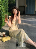 Xixi 13 Lines 2025 Spring New Retro Temperament Print Pure Desire High-Waisted Sling Dress Women