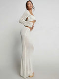 New Tethered Long-Sleeved Ass Casual Knitted Long Dress Set Beach Burqa