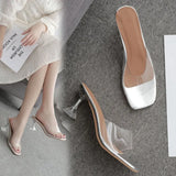 Fine Heel Sandals Women's Slippers Square Transparent Sexy
