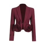 Wind Niche Stereo Rose Cut Deep V Collar 2025 Autumn New Solid Color Small Suit Short Coat