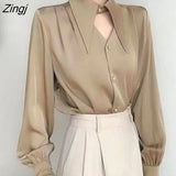 Women Long Sleeve Elegant Leisure All-match Retro Trendy Office Ladies Spring Solid Chemise Femme Clothes Simple