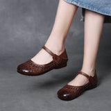 Cow Skin Retro Hollow Sandals Women 2025 Summer New Comfortable Breathable Hole Shoes Casual Mother