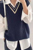 Winter V Neck Knitted Vest Sweater Women Korean Waistcoat Pullovers Sleeveless Gilet Female Top New 2023 Kamizelka