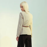 New British Splicing Colliding Color Leather Splicing Back With Small Suit Jacket With Belt