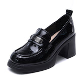 Layer Cowhite English Wind High-Heeled Shoes 2025 Spring New Thick-Heeled Fashion Shoes Comfortable Single