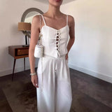 Zingj New 2024 Summer Pure Desire Sexy Hollow-Out Strap Jacket Casual Wide-Leg Pants Suit-Outfit
