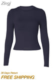 Women's Basic Long Sleeve Crop Top Solid Color Crew Neck Cozy Stretchy Slim Fitted Cropped T Shirts Pullover