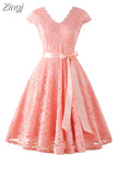V-Neck Lace Knee-Length Women Dresses With Short Sleeves Dress For Women Female Vestidos New Arrival Chic Cheapest