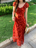 Xixi 2025 Summer New Temperament High-Waisted Dress With Joint Dress Print Pure Desire Vacation Dress Women
