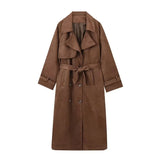 Women's Clothing Explosion Card Color Double Buckle Collar Artificial Leather Coat