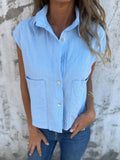 New Leisure Summer Loose Short-Sleeved Button Pocket Cotton Shirt
