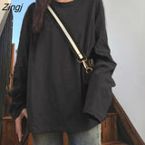 Sleeve T-shirts Women Spring Solid Long-style Loose Simple Ins All-match Casual Girls Tops Trendy Stylish Ulzzang Daily