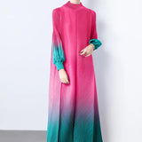 And Fashionable Gradient Lantern Sleeve Pressure Folding Dress Women Autumn And Winter Loose Apparent Thin-Skinny A-Character