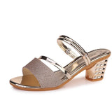 Summer New Korean Version Of Sandals Women Coarse Heel In The Toe And Wear Two Thick And Cool Drag Women