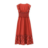 Women's New Three-Color Printing To Take Waist Dress