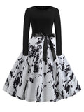 Note Print Elegant Party Dress Women 50s 60s Retro Vintage Robe Rockabilly Casual Winter