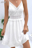 Dress Women White Mini Dress Female Sexy V Neck Spaghetti Strap Backless Dress Ladies Jacquard Slim Elegant Beach