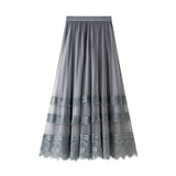 Skirt 2025 Spring Korean Version Of The New High-Waisted Lace Splicing Mesh Dress Female Hundred Folded Skirt A-Word Long Dress