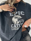 Street Trend Fashion To Do Old Washing Printing T-Shirt With Seven-Sleeve Top Loose Oversize