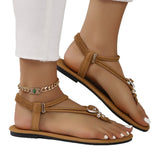 Women's Shoes 2025 Summer New Leisure Flat Bottom 40-43 Clip Toe Beach Large Size Water Drill