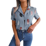 Spring And Summer Temperament Suit Collar Feather Loose Short-Sleeved Shirt Women's