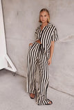 Zingj Summer Women's Fashion Casual Polo Collar Stripe Color Patchwork Short Sleeve Set