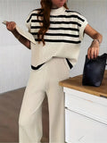 Casual High-Grade Striped Knitted Shoulder Clothes + Fashion Wide