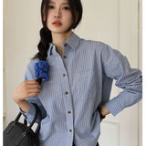 And Autumn Striped Long-Sleeved Shirt With Loose Belly Tops 2025 New Thin Casual Age-Red Shirt