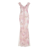 Chinese Chinese Light Green Shoulder Butterfly Print Fishtail Sling Skirt Sexy Hip Through Mesh