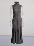 Wind Elegant Style 2025 Autumn And Winter New Standing Sleeveless Comfortable 100-Fold Dress Dress