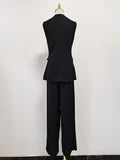 Sets Of 2025 Autumn And Winter New Sleeveless Nail Drill Flower Top High Waist Broad Leg Trousers Set
