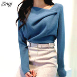T-shirts Women Autumn Warm Irregular Collar Ruched Korean Style Elegant Slim Hot Sale Popular Soft Trendy Female Top
