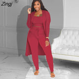 Women Tracksuit 3 Piece Set Pullover + Coat + Long Pants Solid Color Streetwear Matching Set Clothes For Women