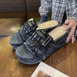 Slippers Women In Spring And Summer Wear New Trendy Shoes Fashion Thick-Soled Sandals One-Word Drag Cowboy Letter Cool