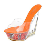Zingj Korean Thick Platform Ultra High Heel Sandals High Transparent Special Crystal Shoe Waterproof Platform 15CM Wedge Wedge Women's