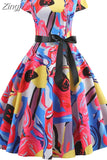 Women Vintage Dress White Polka Dot Summer Dresses Pin Up Print Retro 50s Rockabilly Party Sundress