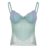 Bo Butterfly Embroidery Design Mesh Splicing Sling Sling Vest Sexy Perspective V Collar