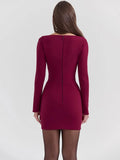 Long Sleeve Hook Bodycon Mini Dress- Outfit