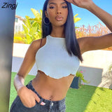 Women’s Summer Solid Color Vest Top Fashion Round Neck Irregular Exposed Navel Sleeveless