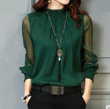 Spring And Summer New Lace Chiffon Coat Large Size Women's Mesh Yarn Leaf Side Long-Sleeved Bottom Shirt