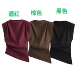 2025 New Female Fashion Sexy Diagonal Fold Decorative Shoulder Padded Top