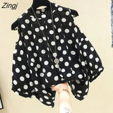 Goth Dot Print Blouse Women Summer Sexy Off Shoulder Chiffon Top Plus Size Korean Style Lantern Sleeve Loose Retro