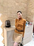 Xixi 2025 Autumn New White Standard Long Sleeve High-Neck Knitted Top Sweater Women