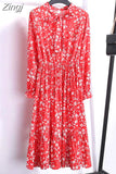 Chiffon Shirt Dresses Long Sleeve Polka Dot Office Vintage Dress 2023 Women Summer Casual Midi Floral Dress