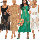 Sexy Hollow Out O Neck Knit Maxi Dresses Women Summer New 2023 Beach Vacation Streetwear
