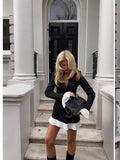 Spring And Summer Waist Black And White Bump Color Pressure Folding Folding Temperament Suit Dress Short Dress