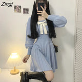Sleeve Dresses Women Cute Sweet Fashion Tender Mini Knitting Autumn Casual Ulzzang Preppy Girls Chic Daily Clothing